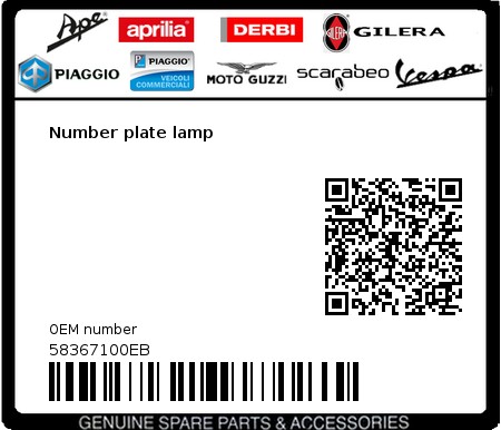 Product image: Vespa - 58367100EB - Number plate lamp   0