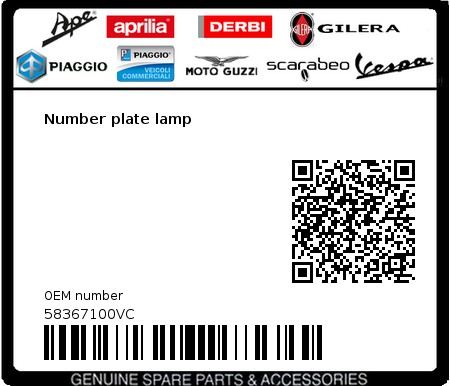 Product image: Vespa - 58367100VC - Number plate lamp   0