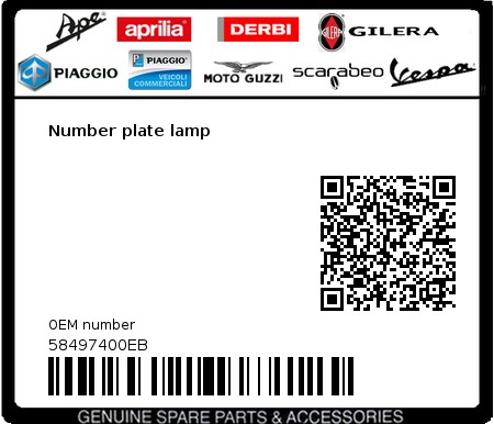 Product image: Vespa - 58497400EB - Number plate lamp   0