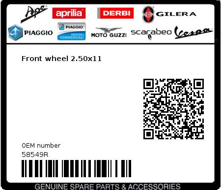 Product image: Vespa - 58549R - Front wheel 2.50x11   0