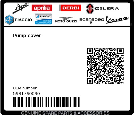 Product image: Vespa - 5981760090 - Pump cover  