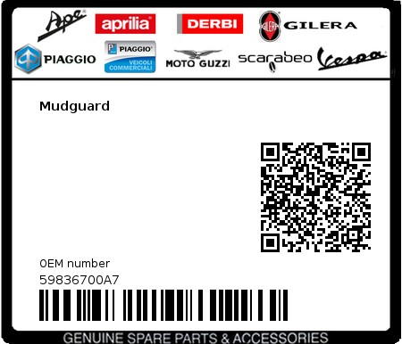Product image: Vespa - 59836700A7 - Mudguard   0