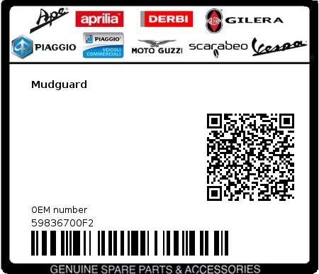 Product image: Vespa - 59836700F2 - Mudguard   0