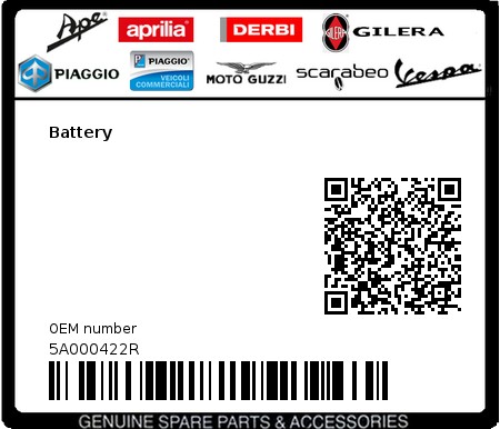 Product image: Vespa - 5A000422R - Battery 