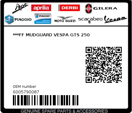 Product image: Vespa - 6005790087 - ***FF MUDGUARD VESPA GTS 250   0