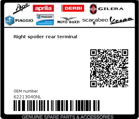 Product image: Vespa - 62213040NL - Right spoiler rear terminal   0