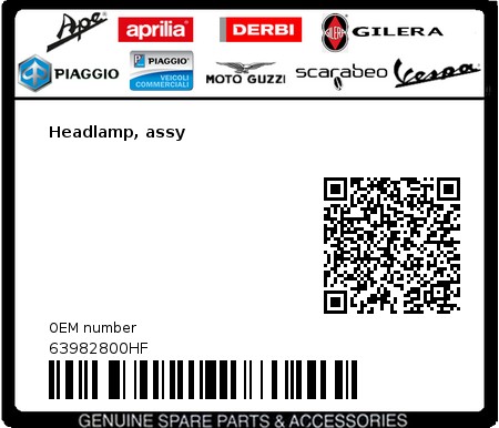 Product image: Vespa - 63982800HF - Headlamp, assy  0