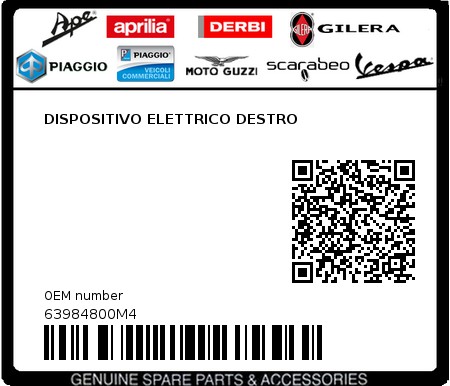 Product image: Vespa - 63984800M4 - DISPOSITIVO ELETTRICO DESTRO  