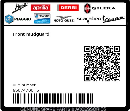 Product image: Vespa - 65074700H5 - Front mudguard   0