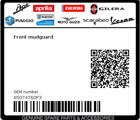Product image: Vespa - 65074760P3 - Front mudguard   0