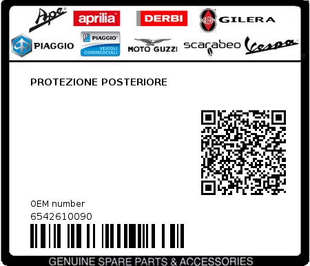 Product image: Vespa - 6542610090 - PROTEZIONE POSTERIORE   0