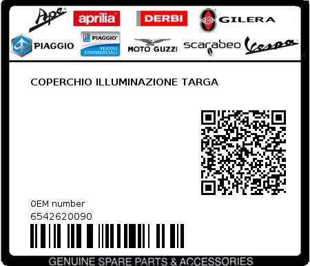 Product image: Vespa - 6542620090 - COPERCHIO ILLUMINAZIONE TARGA   0