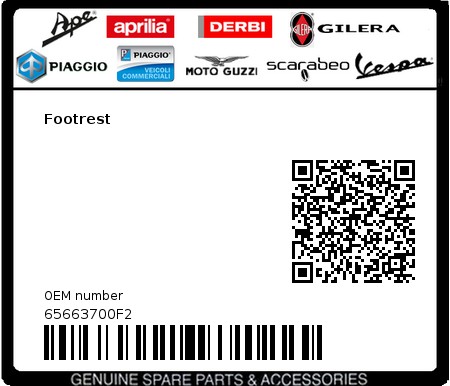 Product image: Vespa - 65663700F2 - Footrest   0