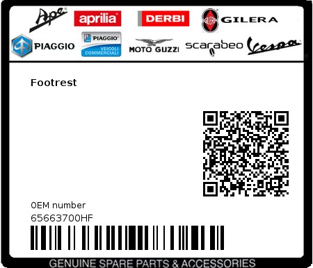 Product image: Vespa - 65663700HF - Footrest  0