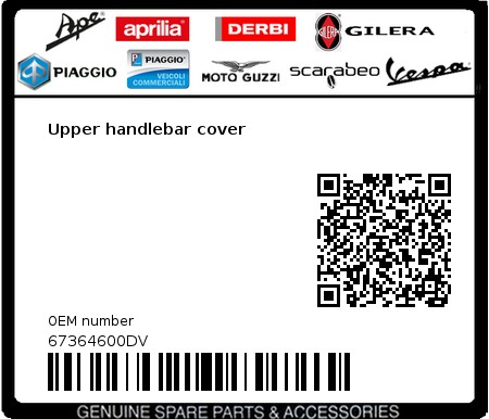 Product image: Vespa - 67364600DV - Upper handlebar cover  0