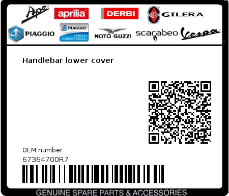 Product image: Vespa - 67364700R7 - Handlebar lower cover   0