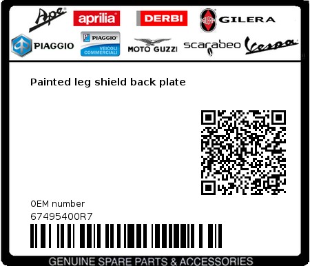 Product image: Vespa - 67495400R7 - Painted leg shield back plate   0