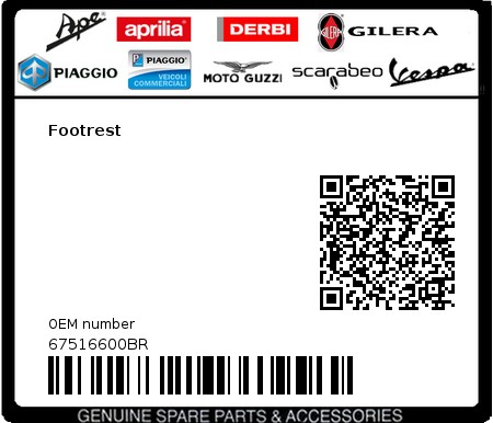 Product image: Vespa - 67516600BR - Footrest   0