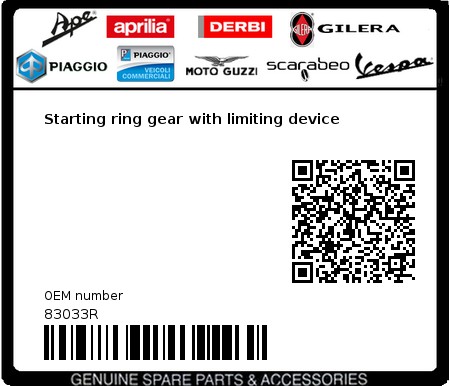 Product image: Vespa - 83033R - Starting ring gear with limiting device 