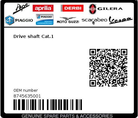 Product image: Vespa - 8745635001 - Drive shaft Cat.1   0