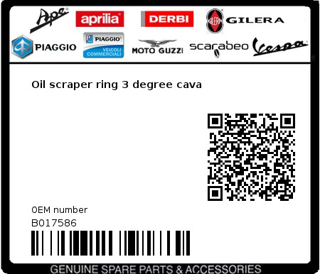 Product image: Vespa - B017586 - Oil scraper ring 3 degree cava 