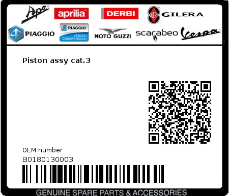 Product image: Vespa - B0180130003 - Piston assy cat.3   0