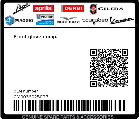 Product image: Vespa - CM00360250R7 - Front glove comp.   0