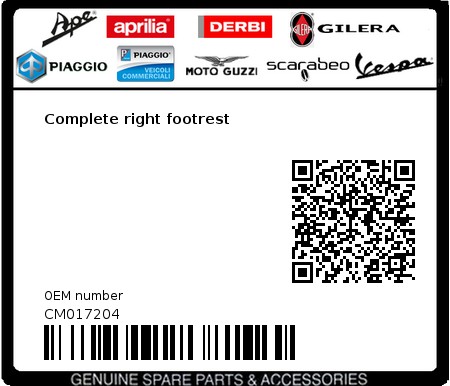 Product image: Vespa - CM017204 - Complete right footrest  0