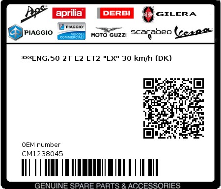 Product image: Vespa - CM1238045 - ***ENG.50 2T E2 ET2 "LX" 30 km/h (DK)   0