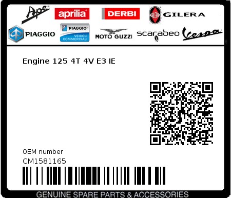 Product image: Vespa - CM1581165 - Engine 125 4T 4V E3 IE   0