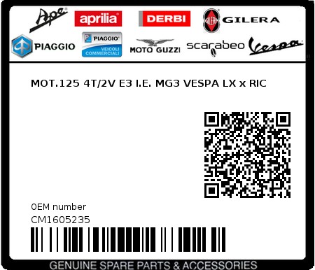 Product image: Vespa - CM1605235 - MOT.125 4T/2V E3 I.E. MG3 VESPA LX x RIC   0
