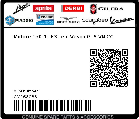 Product image: Vespa - CM168038 - Motore 150 4T E3 Lem Vespa GTS VN CC   0