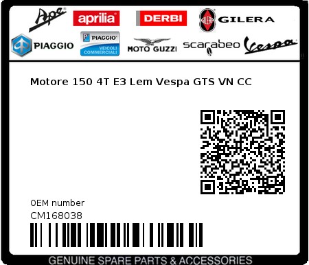 Product image: Vespa - CM168038 - Motore 150 4T E3 Lem Vespa GTS VN CC  