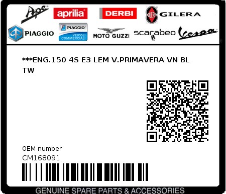 Product image: Vespa - CM168091 - ***ENG.150 4S E3 LEM V.PRIMAVERA VN BL TW  0