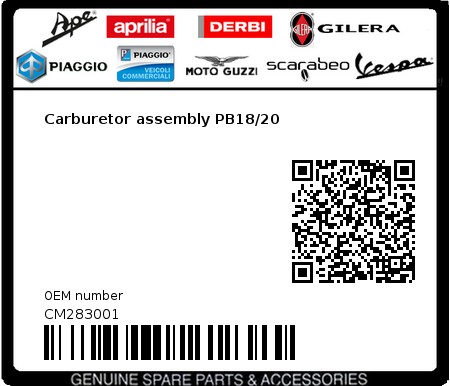 Product image: Vespa - CM283001 - Carburetor assembly PB18/20  0