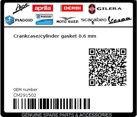 Product image: Vespa - CM291502 - Crankcase/cylinder gasket 0.6 mm  0