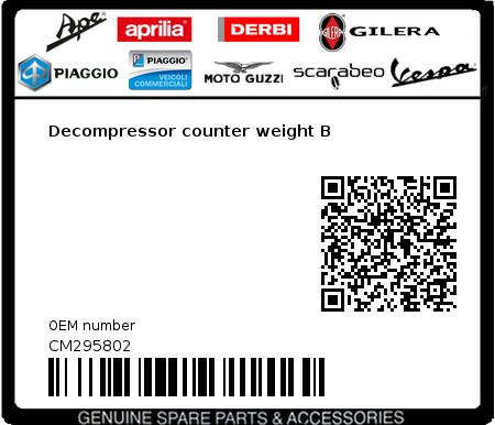 Product image: Vespa - CM295802 - Decompressor counter weight B 