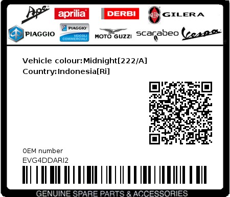 Product image: Vespa - EVG4DDARI2 - Vehicle colour:Midnight[222/A]   Country:Indonesia[Ri]  0