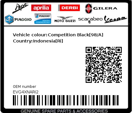 Product image: Vespa - EVG4XNARI2 - Vehicle colour:Competition Black[98/A]   Country:Indonesia[Ri]  0