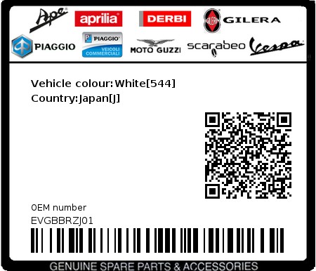 Product image: Vespa - EVGBBRZJ01 - Vehicle colour:White[544]   Country:Japan[J]  0