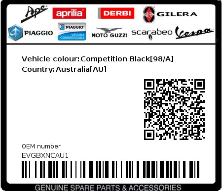 Product image: Vespa - EVGBXNCAU1 - Vehicle colour:Competition Black[98/A]   Country:Australia[AU]  0