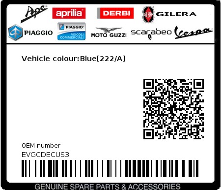 Product image: Vespa - EVGCDECUS3 - Vehicle colour:Blue[222/A]  0