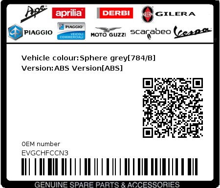 Product image: Vespa - EVGCHFCCN3 - Vehicle colour:Sphere grey[784/B]   Version:ABS Version[ABS]  0