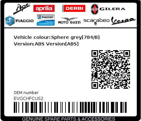 Product image: Vespa - EVGCHFCUS2 - Vehicle colour:Sphere grey[784/B]   Version:ABS Version[ABS]  0