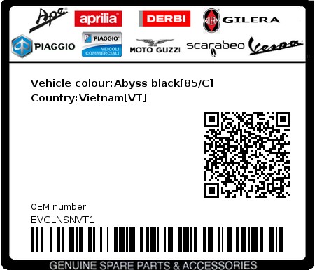 Product image: Vespa - EVGLNSNVT1 - Vehicle colour:Abyss black[85/C]   Country:Vietnam[VT] 