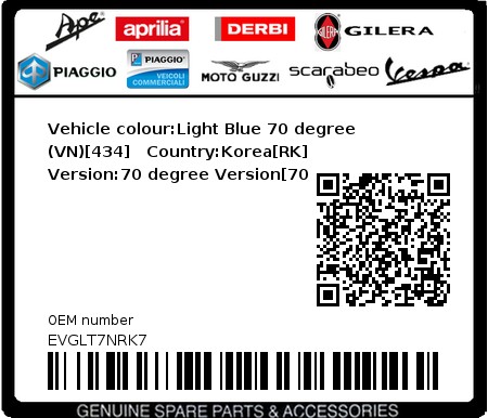Product image: Vespa - EVGLT7NRK7 - Vehicle colour:Light Blue 70 degree (VN)[434]   Country:Korea[RK]   Version:70 degree Version[70 degree]  0