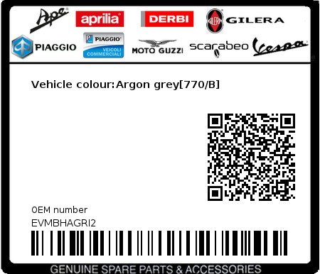 Product image: Vespa - EVMBHAGRI2 - Vehicle colour:Argon grey[770/B]  0