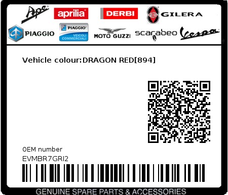 Product image: Vespa - EVMBR7GRI2 - Vehicle colour:DRAGON RED[894]  0