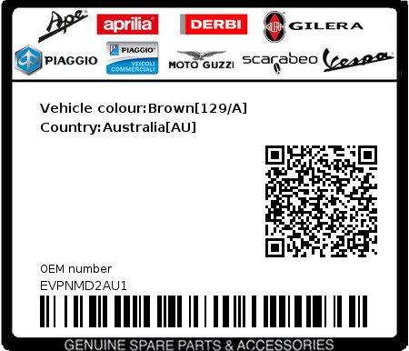 Product image: Vespa - EVPNMD2AU1 - Vehicle colour:Brown[129/A]   Country:Australia[AU]  0