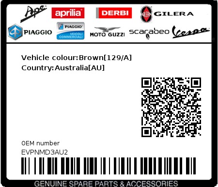 Product image: Vespa - EVPNMD3AU2 - Vehicle colour:Brown[129/A]   Country:Australia[AU]  0